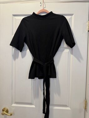 Halogen Black Mock Neck Tie-Waist Top